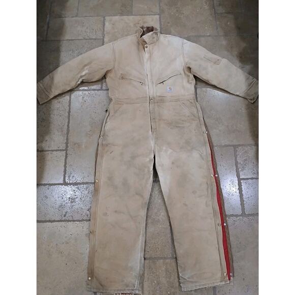 70s Carhartt Coveralls Sz M Boiler Jump Suit  Red Lining Distressed Corduroy VNT - Picture 4 of 16